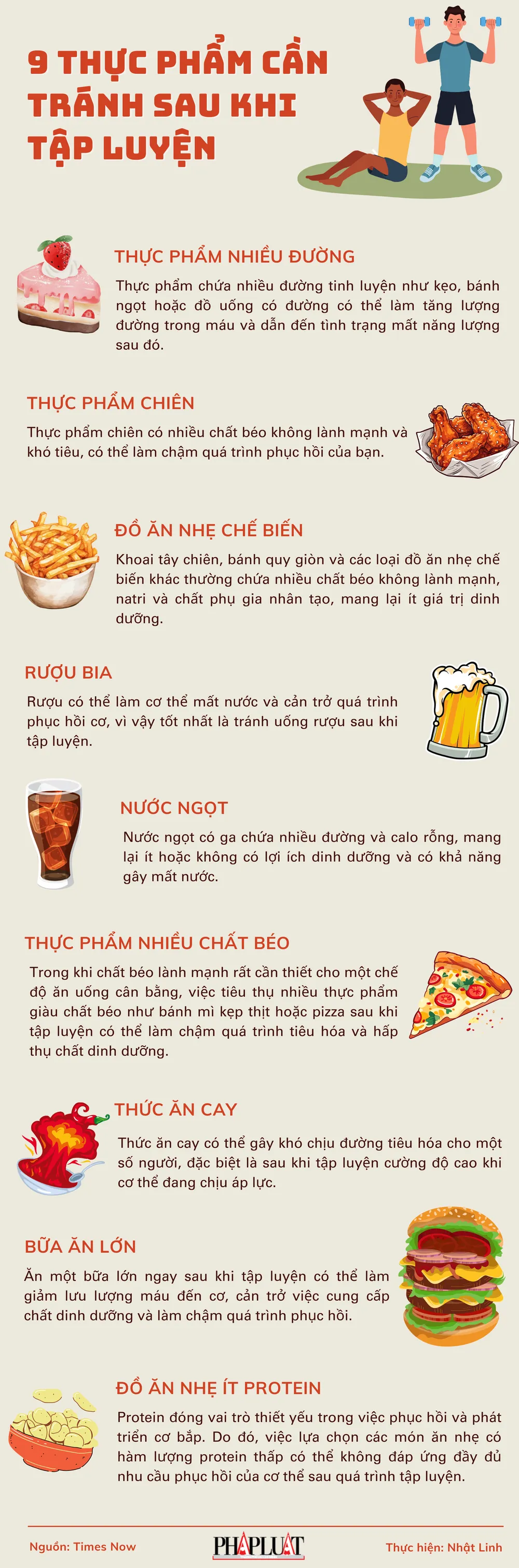 9 thực phẩm cần tránh sau khi tập luyện