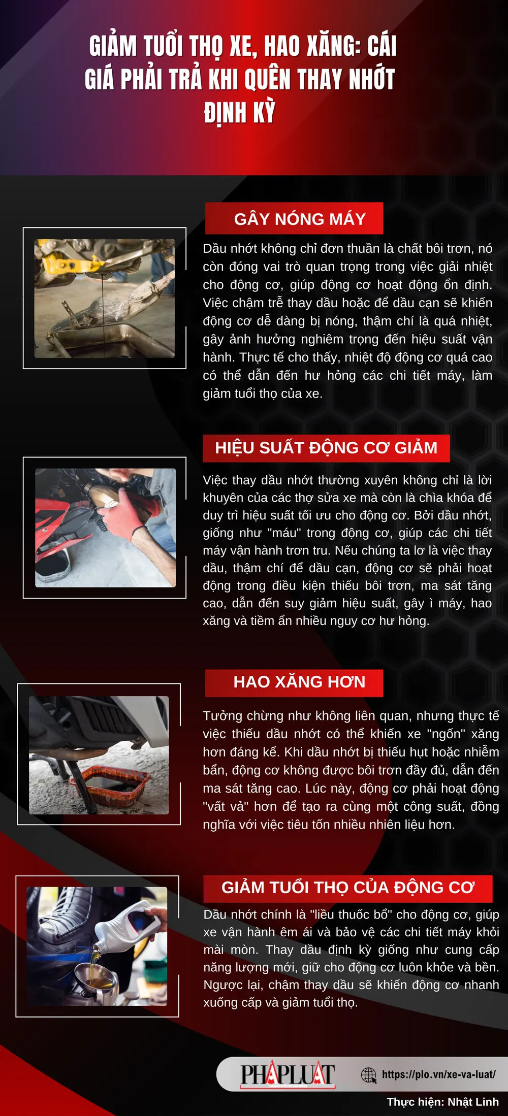 Giảm tuổi thọ xe, hao xăng: Cái giá phải trả khi quên thay nhớt định kỳ