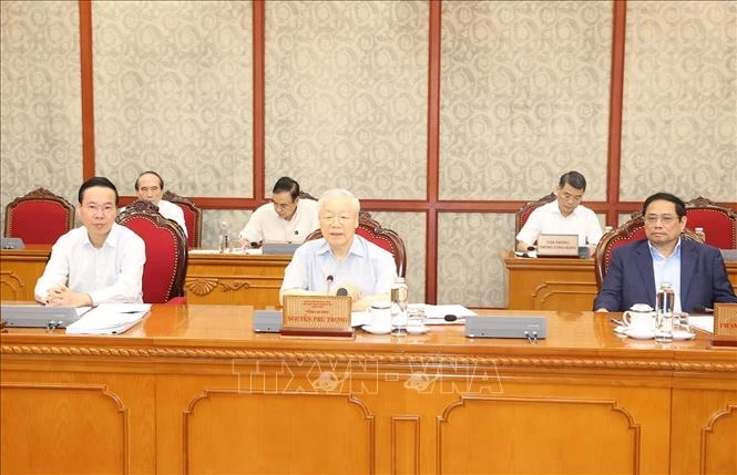 Tổng Bí thư Nguyễn Phú Trọng kết luận Nghị quyết mới để Nghệ An "bước thật mạnh, tiến thật xa". Ảnh: Cổng TTĐT Chính phủ