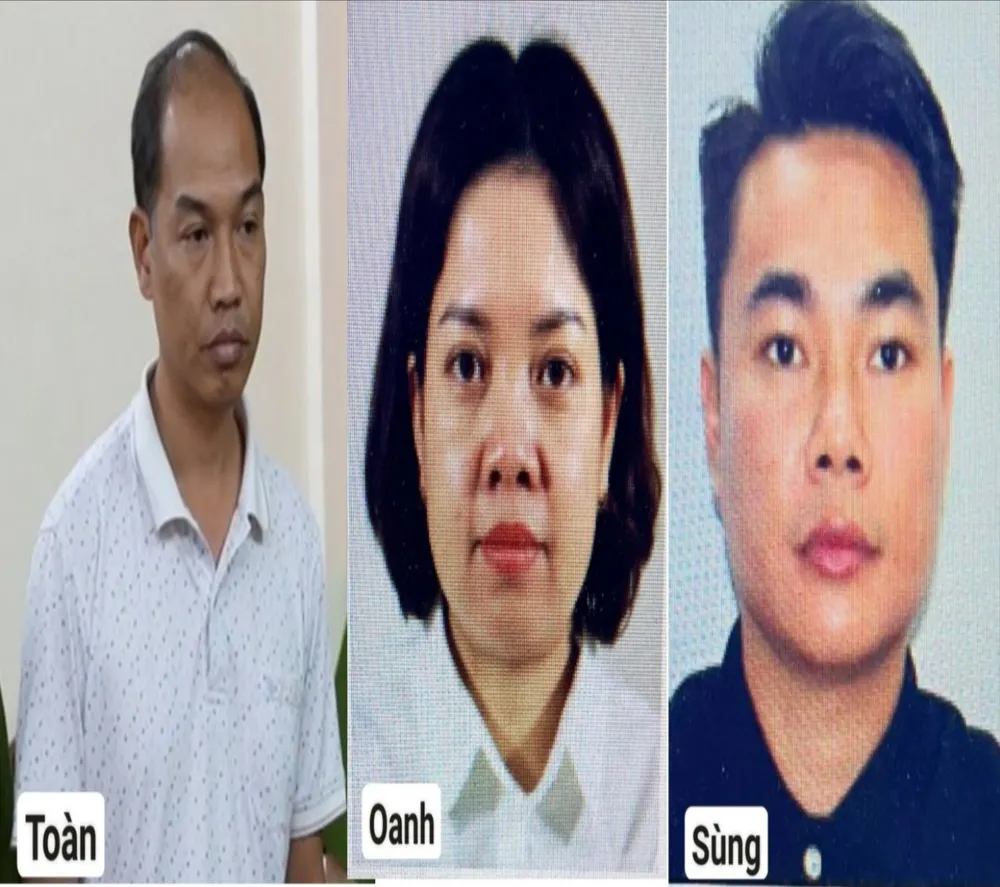 Toàn, Oanh, Sùng liên quan đường dây chuyên đục số khung, số máy xe gian của Bùi Văn Tân. Ảnh: CA Khởi tố thêm 3 người liên quan đường dây chuyên đục số khung, số máy xe gian