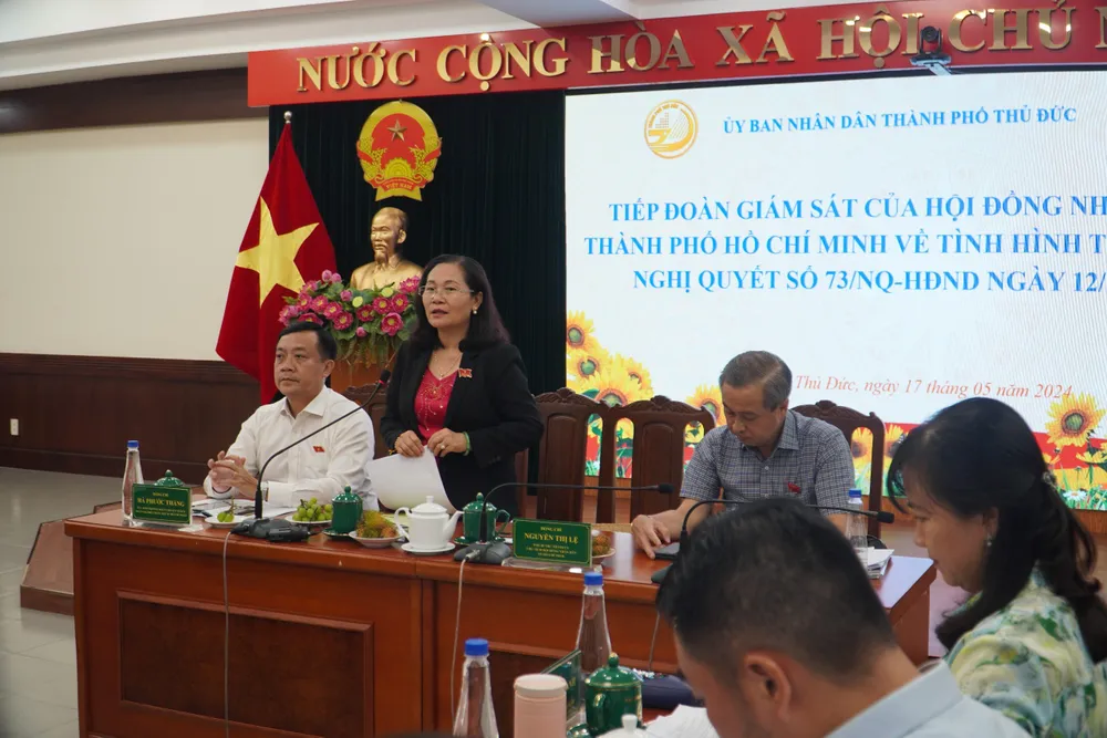 Chủ tịch HĐND TP.HCM Nguyễn Thị Lệ chủ trì buổi giám sát với UBND TP Thủ Đức. Ảnh: THANH TUYỀN Chủ tịch TP Thủ Đức kiến nghị được phân cấp mạnh hơn