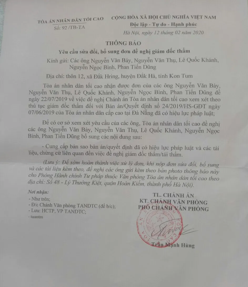 Vụ cưa gỗ khô: Tòa Tối cao đề nghị cung cấp hồ sơ ảnh 1