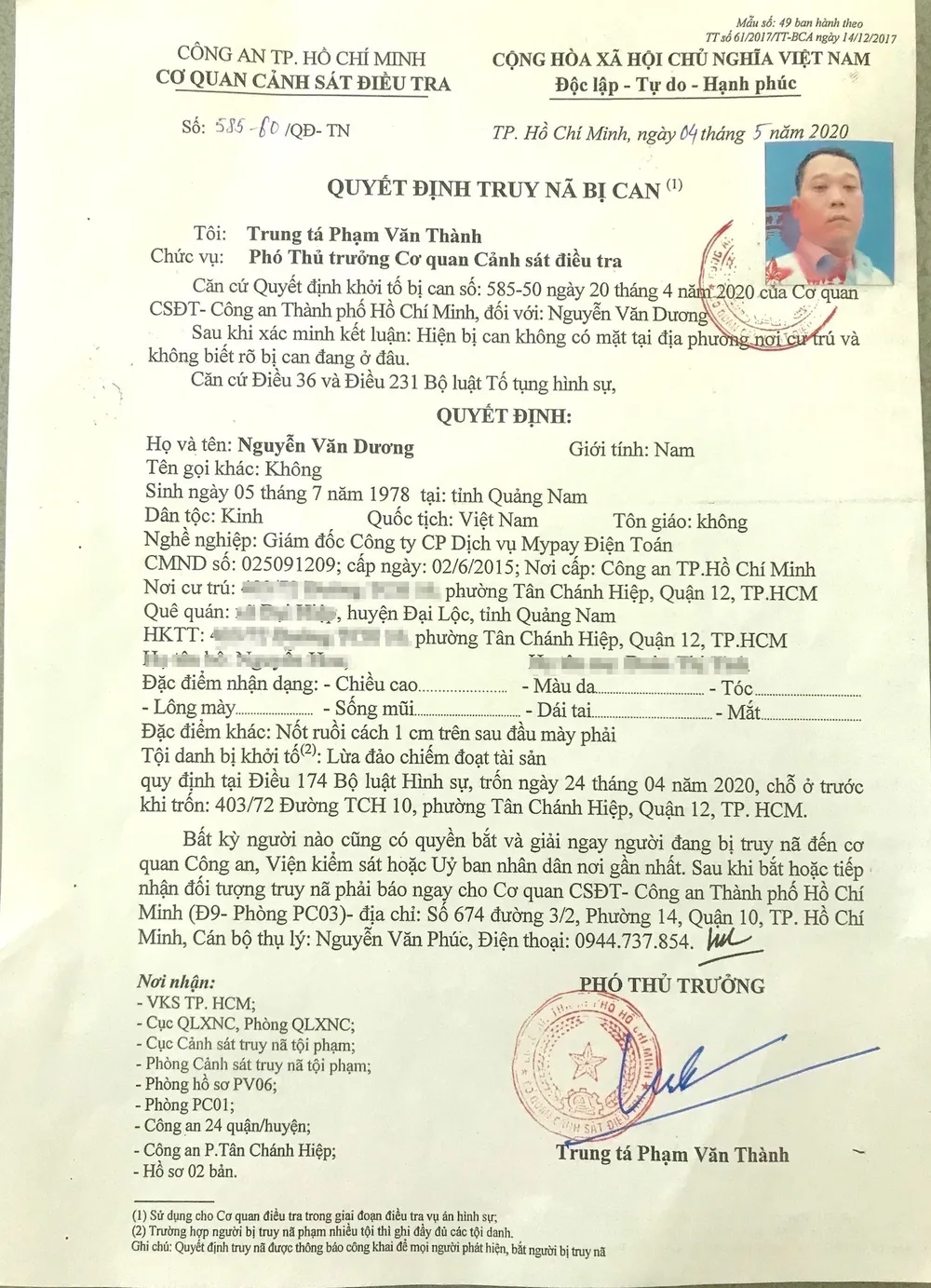 Công an truy nã giám đốc Công ty CP Dịch vụ Mypay Điện Toán ảnh 1 Công an truy nã giám đốc Công ty CP Dịch vụ Mypay Điện Toán ảnh 1