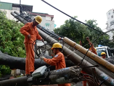Cơn bão số 1 đã khiến hàng nghìn cột điện bị gãy, đổ.