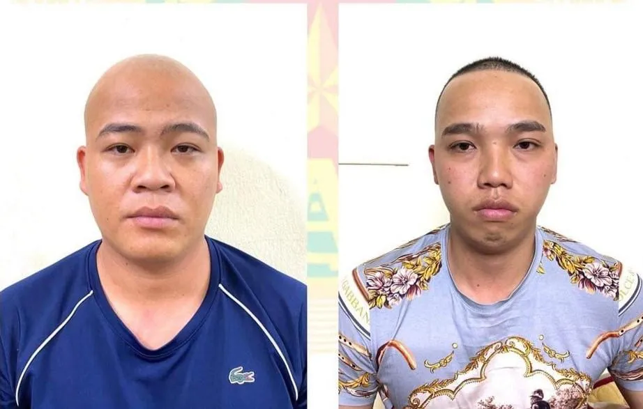 Nguyễn Văn Công (trái) và Nguyễn Văn Tuyền tại cơ quan công an. Ảnh: CACC