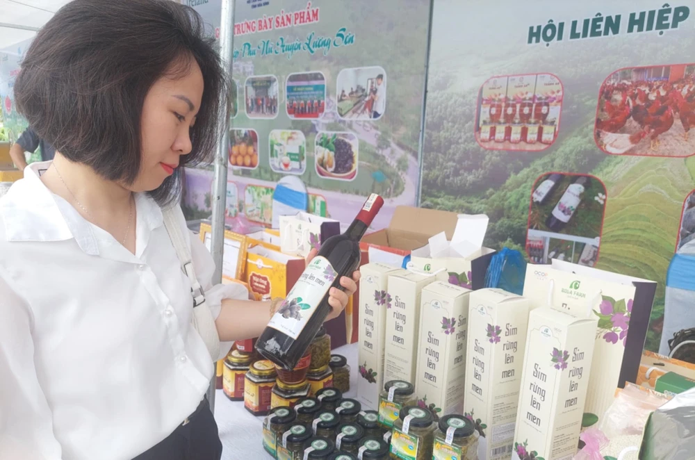 Gần 100 sản phẩm như sim rừng lên men, khoai lang,...được giới thiệu tại sự kiện. Ảnh: AN HIỀN tiêu thụ nông sản.jpg