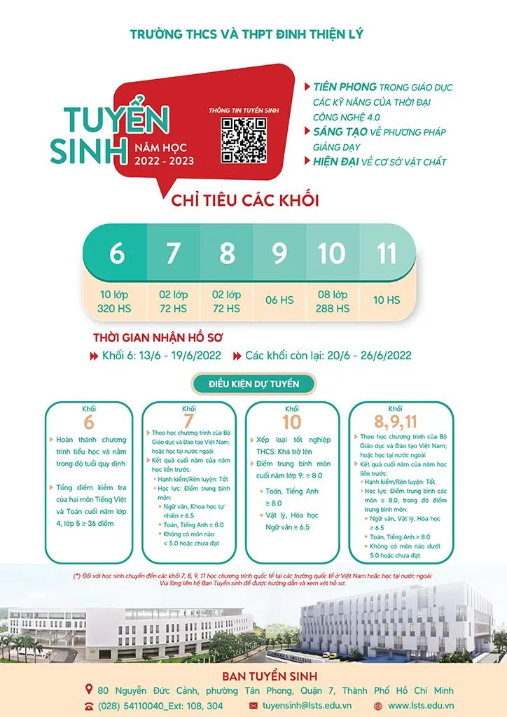 Thông báo tuyển sinh năm học 2022 của Trường THCS &amp; THPT Đinh Thiện Lý