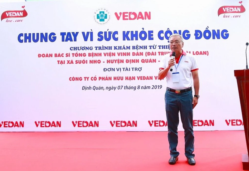 Ông Yang Kun Hsiang - Tổng Giám đốc Vedan Việt Nam phát biểu tại sự kiện khám chữa bệnh từ thiện 2019, trước khi dịch COVID-19 diễn ra