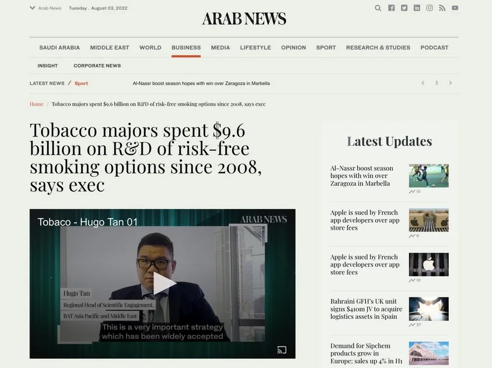 Nhiều doanh nghiệp đa quốc gia đồng loạt theo đuổi chiến lược giảm tác hại thuốc lá. (Nguồn: Arab News)