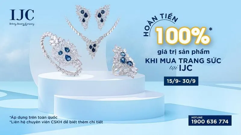 Hoàn tiền 100% giá trị sản phẩm khi mua trang sức tại IJC Hoàn tiền 100% giá trị sản phẩm khi mua trang sức tại IJC