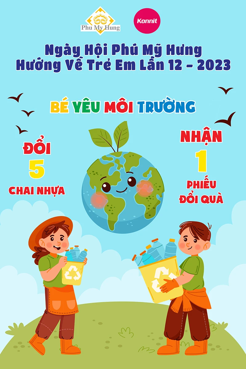 Các em mang chai nhựa cũ đến đổi lấy quà tặng nhé.