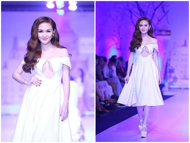 Không sở hữu ngoại hình đốt ánh nhìn như nhiều chân dài đình đám, Kelly Nguyễn vẫn tự tin xuất hiện trên sàn diễn thời trang thường niên tại TP.HCM. Không ngần ngại ngoại hình khiêm tốn, nữ người mẫu nhận lời trình diễn một mẫu váy có điểm khoét ngực hình quả trám táo bạo.