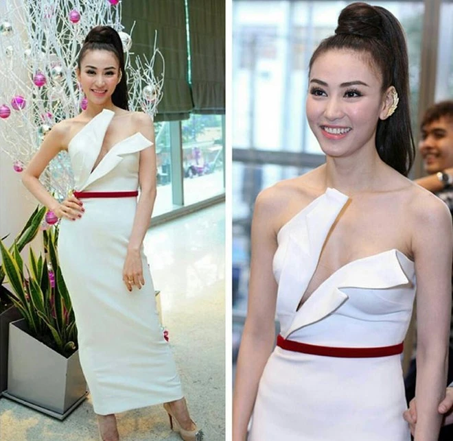 Ngân Khánh chưa bao giờ làm người hâm mộ thất vọng với gu thời trang ổn định. Trong buổi họp báo Bước nhảy hoàn vũ 2014, nữ ca sĩ nổi bật khi diện một thiết kế có điểm nhấn táo bạo tại ngực áo của NTK Huy Trần. Trang phục được người đẹp chọn lựa có tông màu trơn trang nhã, đường nét tối giản, hiện đại. Điểm nhấn tại vùng ngực tạo sự thu hút người đối diện. Ngân Khánh ghi điểm cộng nhờ trang phục tạo có phong cách riêng.