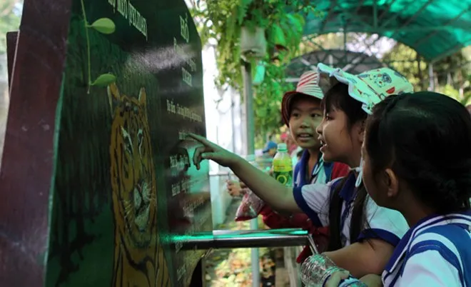 Khu vực nuôi hổ Đông Dương bằng chuồng kính luôn thu hút du khách tham quan, đặc biệt là các em học sinh Khu vực nuôi hổ Đông Dương bằng chuồng kính luôn thu hút du khách tham quan, đặc biệt là các em học sinh