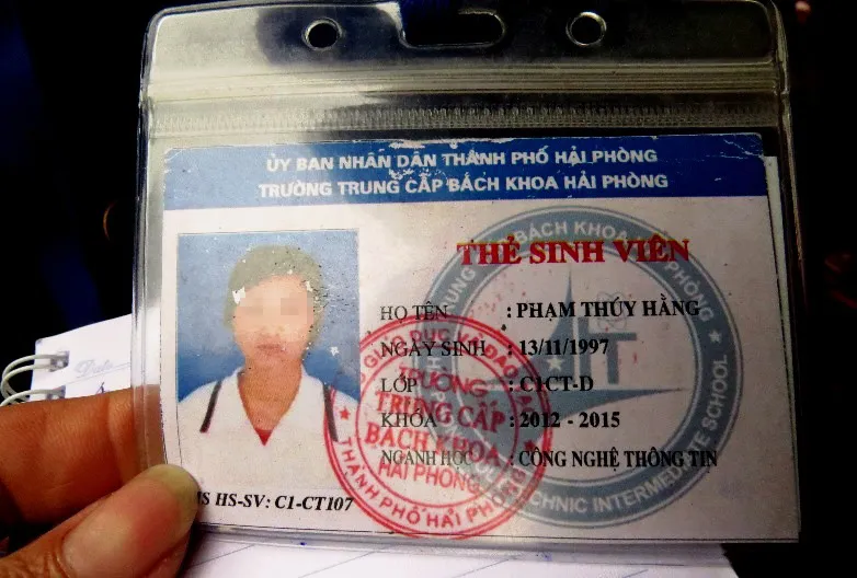 Thẻ học sinh trường Trung cấp bách khoa Hải Phòng của nữ sinh Phạm Thúy Hằng