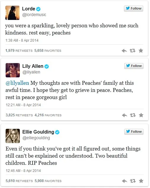 Các sao chia sẻ sự mất mát với gia đình Geldof. Nhập mô tả cho ảnh