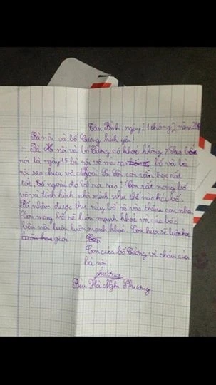 Hình ảnh bức thư xúc động bé Gà viết cho bà nội và bố