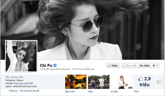 Được giới trẻ yêu thích, fanpage của nữ diễn viênGiọt nước rơiluôn thu hút sự chú ý của dư luận. Tới nay, trang cá nhân củaChi Puđã lên tới con số 2,9 triệu lượt yêu thích. Nhập mô tả cho ảnh