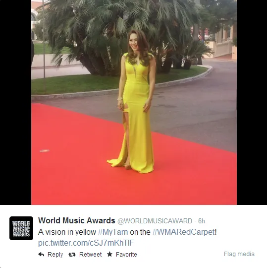 Hình ảnh Mỹ Tâm trên thảm đỏ World Music Awards 2014.