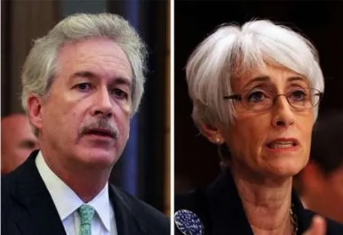 Thứ trưởng Ngoại giao Mỹ William Burns và bà Wendy Sherman. Ảnh:IRNA thu-truong-my-4523-1402195184.jpg