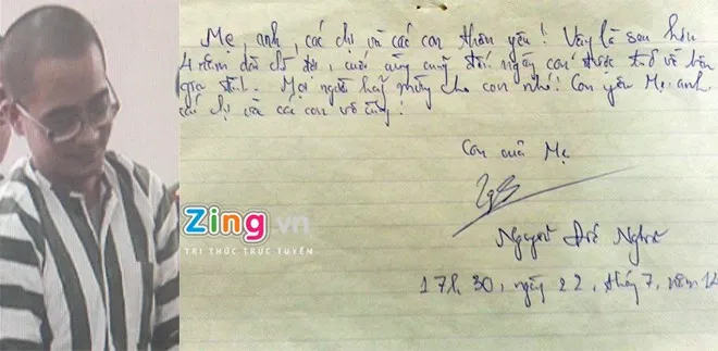 Nguyễn Đức Nghĩa mỉm cười trước giờ thi hành án tử hình vào chiều hôm qua (22-7). Trước khi thi hành án, Nghĩa đã viết lá thư gửi người thân. Tử tù Nghĩa viết gì trong lá thư trước giờ thi hành án