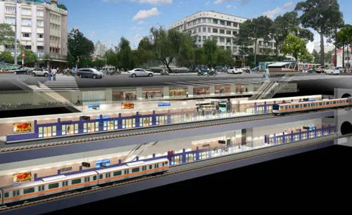 Phối cảnh tuyến metro số 1, đoạn phía trước khách sạn Rex. (Ảnh do Ban Quản lý dự án cung cấp)