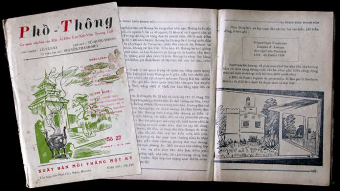Trang bìa tạp chí Phổ Thông số 27, tháng 5-1954 và Hai trang trong bút ký Hoàng Sa năm 1954 - Ảnh: Lại Nguyên Ân sao chụp Trang bìa tạp chí Phổ Thông số 27, tháng 5-1954 và Hai trang trong bút ký Hoàng Sa năm 1954 - Ảnh: Lại Nguyên Ân sao chụp