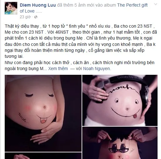 Diễm Hương hồn nhiên khoe bụng bầu vẽ mặt hài hước