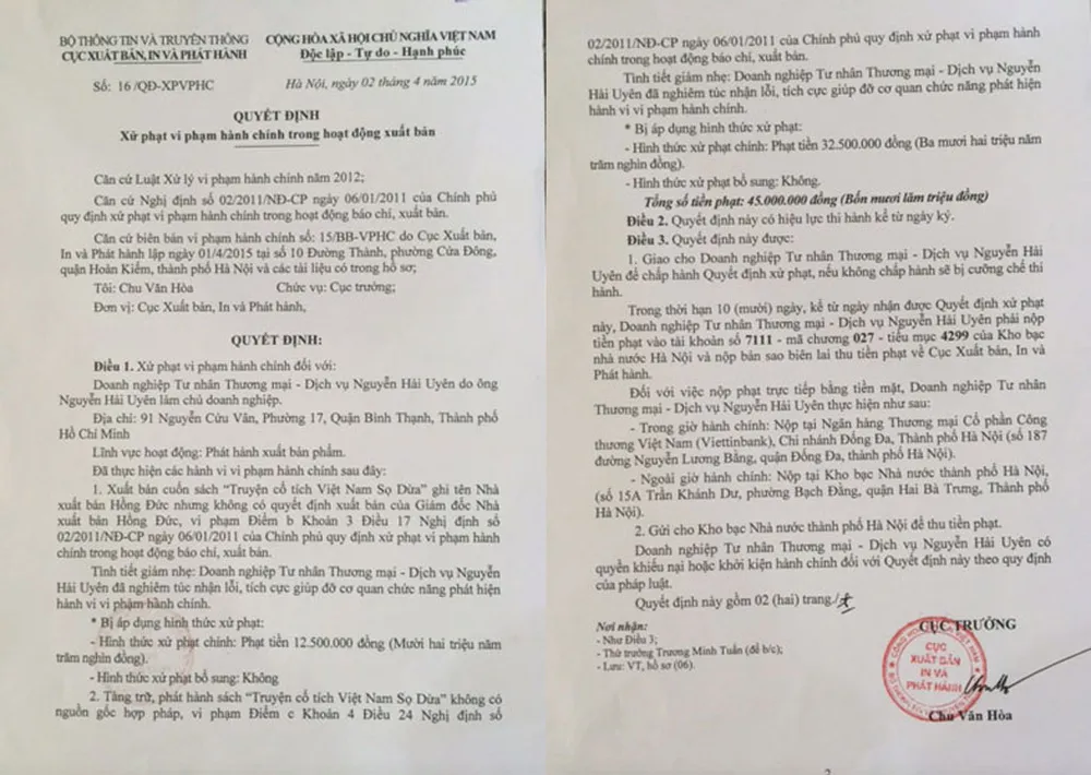 Biến 'sọ dừa' thành 'sọ người' bị phạt 45 triệu đồng ảnh 3 Cục Xuất bản ra Quyết định xử phạt ngày 2/4