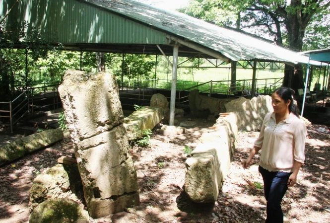 Phế tích "Viễn Vọng Đài" tại Gò Tháp. Phía sau là di tích Gò Tháp Mười đã được khai quật một phần - Ảnh: V.Tr.