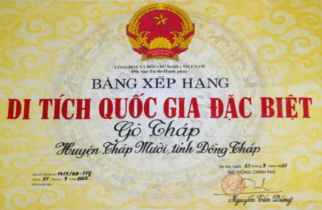 Bảng xếp hạng khu di tích Gò Tháp - Ảnh: V.Tr. Bảng xếp hạng khu di tích Gò Tháp - Ảnh: V.Tr.