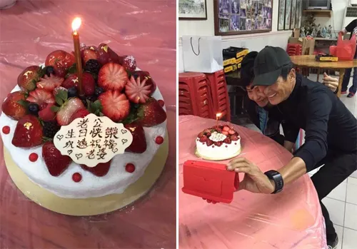 Hai vợ chồng chụp ảnh cùng chiếc bánh kem mà Trần Hội Liên tặng chồng hôm sinh nhật anh, 18-5. la1-5555-1432000561.jpg