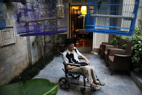 Thanh Tùng với khoảng sân nhỏ sau nhà, thông với phòng ngủ của ông.