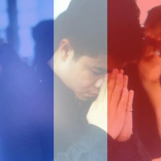 Đinh Mạnh Ninh chọn hình chắp tay phù màu cờ quốc kỳ để hướng về Paris, nơi đang bao phủ màu tang tóc.