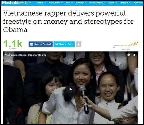 Tờ tin tức Mashable (Mỹ) đưa tin “Rapper Việt Nam biểu diễn ngẫu hứng trước ông Obama”
