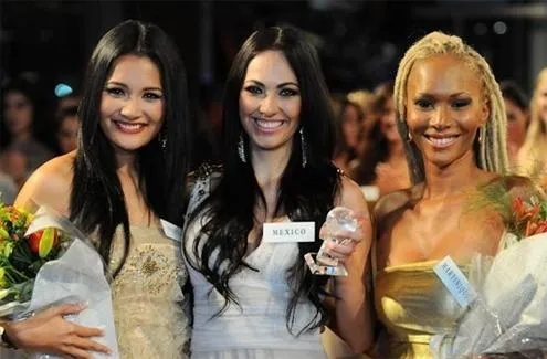 Tại Miss World 2009, Hương Giang (trái) lần lượt lọt vào top 12 Hoa hậu Biển, Á hậu 1 Hoa hậu Thời trang.