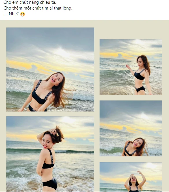 Trên trang cá nhân, Đinh Ngọc Diệp viết: "Cho em chút nắng chiều tà. Cho thêm chút tim ai thật lòng nhé?".