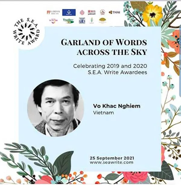 Nhà văn Võ Khắc Nghiêm được trao Giải thưởng Văn học ASEAN năm 2020 với tiểu thuyết Thị Lộ chính danh. Ảnh: TL