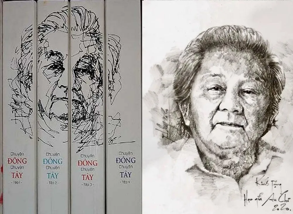 Học giả An Chi qua nét vẽ của Nguyễn Tùng Lâm. Ảnh: FBNV