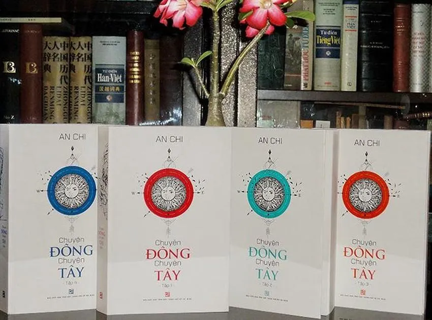 Bộ sách Chuyện Đông - Chuyện Tây của học giả An Chi trọn bộ 7 tập, tái bản trọn bộ 4 tập dày hơn 2.500 trang, đoạt Giải thưởng Sách quốc gia lần thứ hai. Ảnh: FBNV