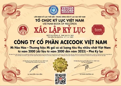 Chứng nhận của tổ chức Kỷ lục Việt Nam cho mì Hảo Hảo tháng 11-2023.png