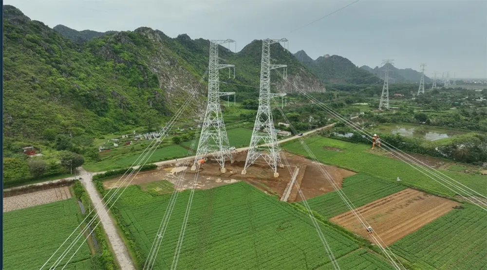 Gói thầu số 39 Dự án đường dây 500kV NMNĐ Nam Định I – Thanh Hóa là gói thầu đầu tiên trên toàn tuyến đường dây 500kV mạch 3 hoàn thành kéo dây. Những ‘đầu tiên’ ở Dự án đường dây 500kV mạch 3 Quảng Trạch – Phố Nối.jpg