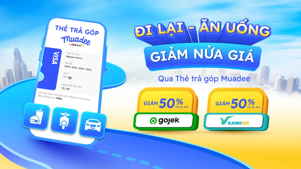 Giảm 50% trên Gojek và Xanh SM khi dùng Thẻ trả góp Muadee.jpg