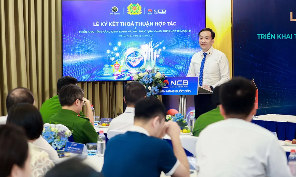 Ông Tạ Kiều Hưng - Tổng Giám đốc NCB phát biểu tại lễ ký kết. NCB iziMobile hợp tác với VNeID, mang tới trải nghiệm ngân hàng thuận tiện, an toàn vượt trội.jpg