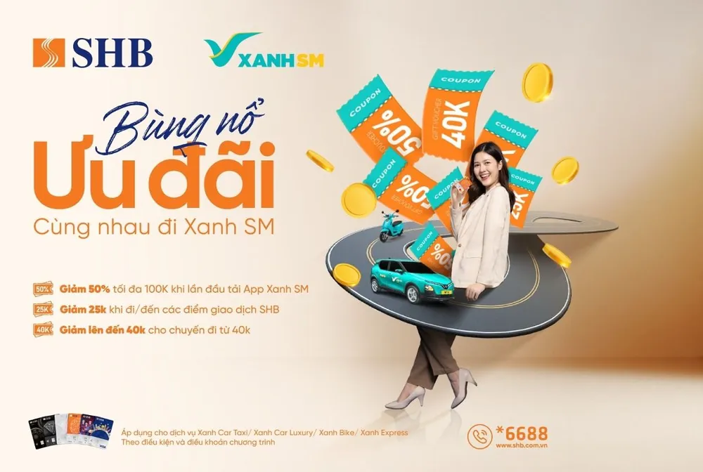 Giảm đến 50% chi phí đặt xe Xanh SM cho chủ thẻ quốc tế SHB.jpg