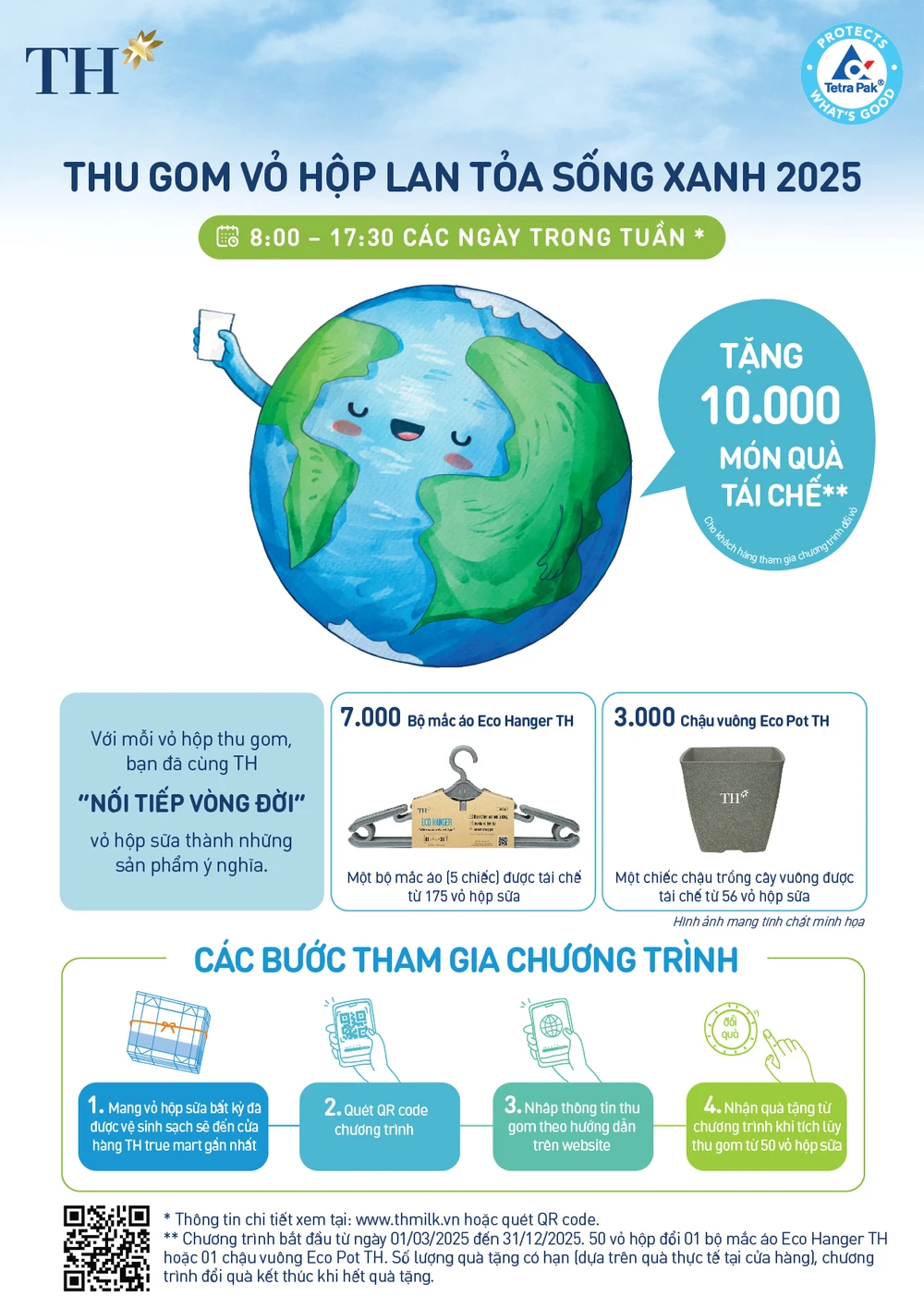 Các bước tham gia chương trình thu gom vỏ hộp sữa. Tập đoàn TH: Thu gom vỏ hộp sữa, lan tỏa lối sống xanh 2025.jpg