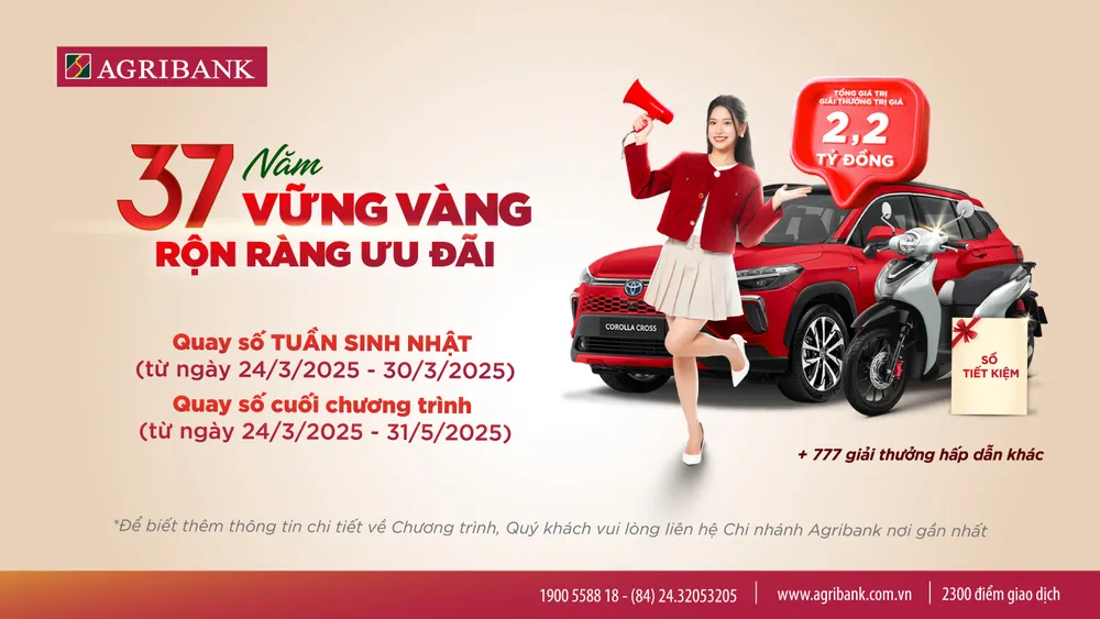 Agribank dành 2,2 tỷ đồng tặng khách hàng tham gia quay số trực tiếp nhân dịp sinh nhật 37 năm Agribank.jpg