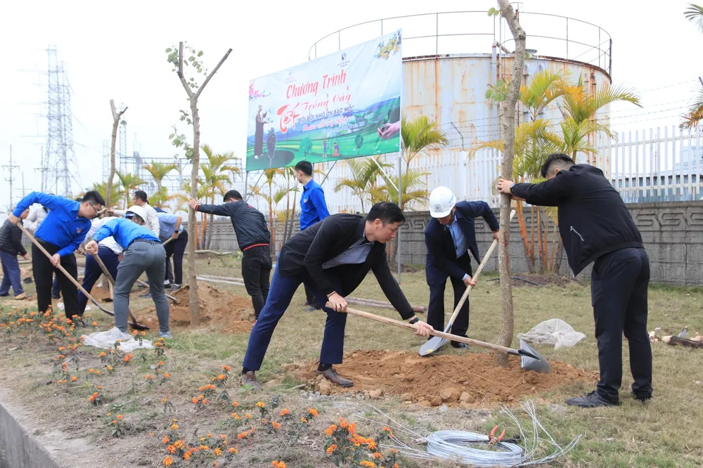Cán bộ, nhân viên Công ty Nhiệt điện Mông Dương trồng cây xanh tạo cảnh quan môi trường xanh, sạch, đẹp. Nhiệt điện Mông Dương luôn hướng đến sản xuất điện sạch – xanh.jpg