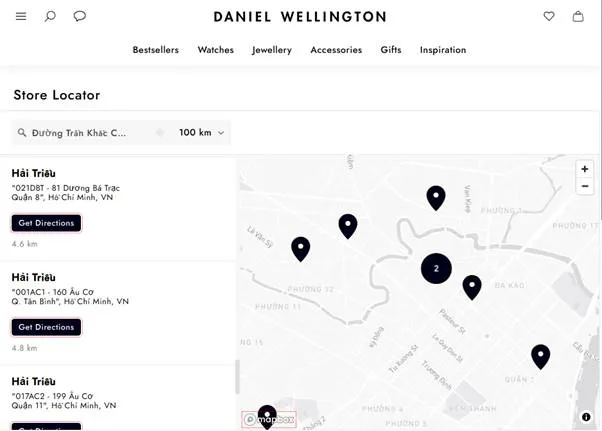 Cửa hàng Hải Triều thuộc mạng lưới bán lẻ toàn cầu của thương hiệu DW ngay trên website của thương hiệu là danielwellington.com.