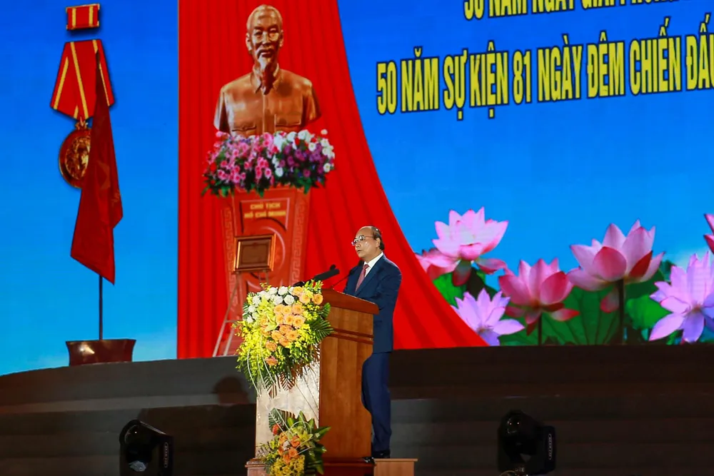 Chủ tịch nước Nguyễn Xuân Phúc phát biểu tại buổi lễ. Ảnh: NGUYỄN DO